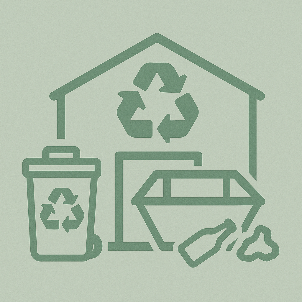 Icon of recycling building and waste containers